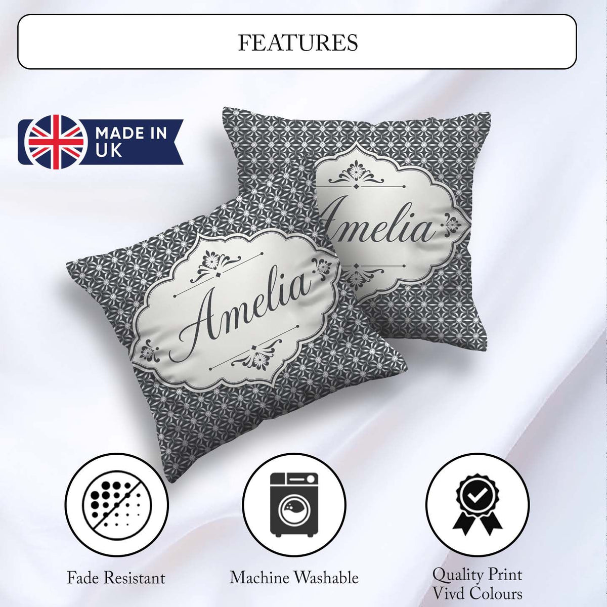 Custom Name Modern Geometric Flower Lattice Symmetrical Seamless Square Filled Cushion Throw Pillow Sofa Bed Home Decor Zip Washable UK Made