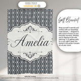 Modern Grey Geometric Flower Lattice Pattern Symmetrical Seamless  Personalised Custom Name Super Soft Fleece Blanket Bed Sofa Throw