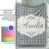 Modern Grey Geometric Flower Lattice Pattern Symmetrical Seamless  Personalised Custom Name Super Soft Fleece Blanket Bed Sofa Throw