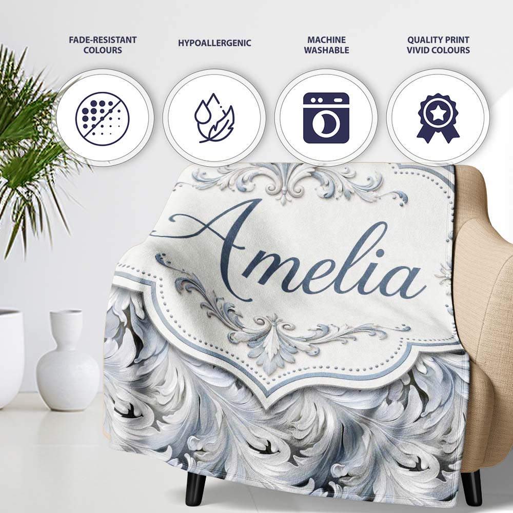 Abstract Grey Marble Swirl Pattern with Fluid Flowing Texture Lovely  Personalised Custom Name Super Soft Fleece Blanket Bed Sofa Throw