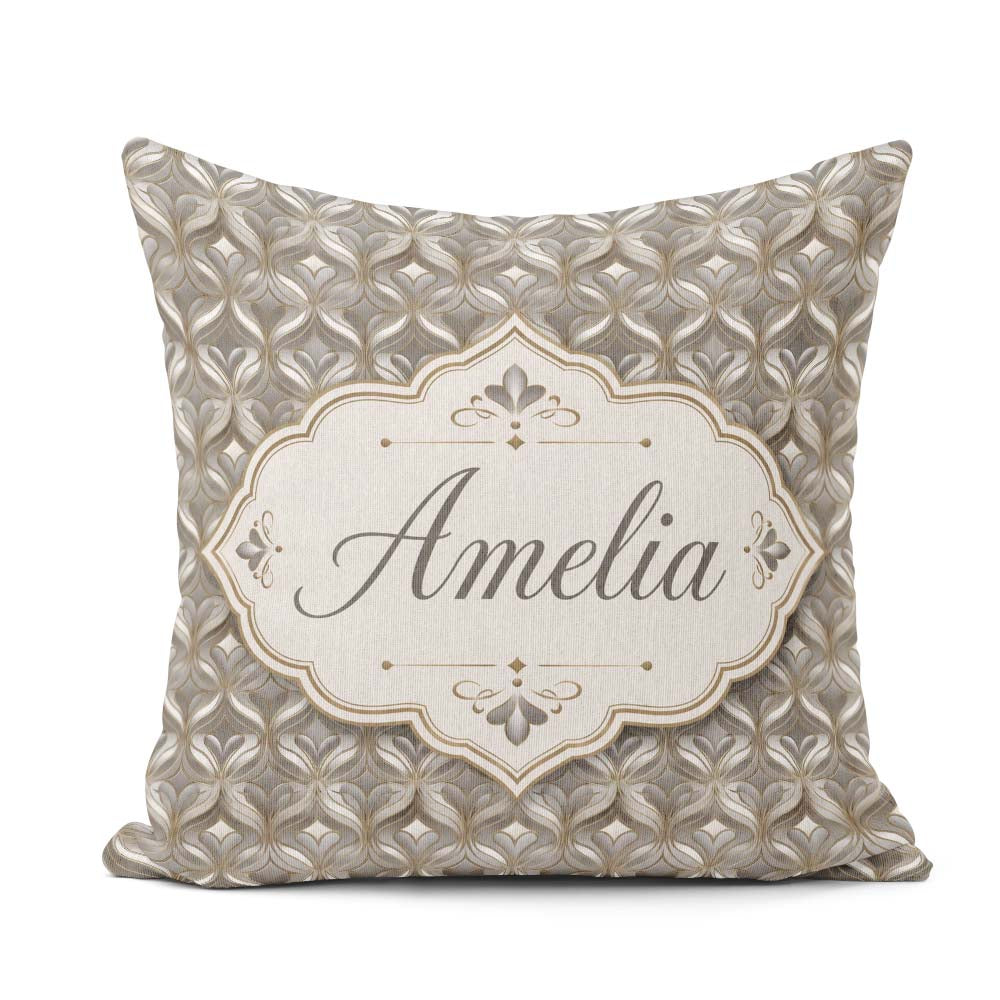 Custom Name Elegant Geometric Heart Motif Pattern in Neutral and Square Filled Cushion Throw Pillow Sofa Bed Home Decor Zip Washable UK Made
