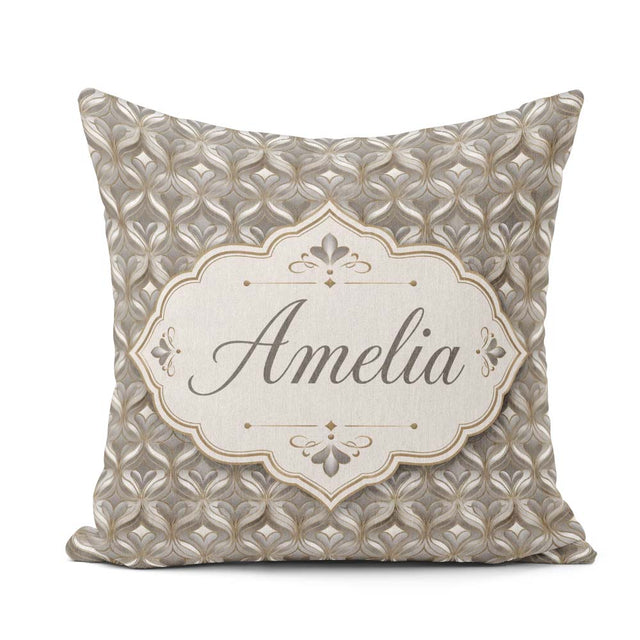 Custom Name Elegant Geometric Heart Motif Pattern in Neutral and Square Filled Cushion Throw Pillow Sofa Bed Home Decor Zip Washable UK Made