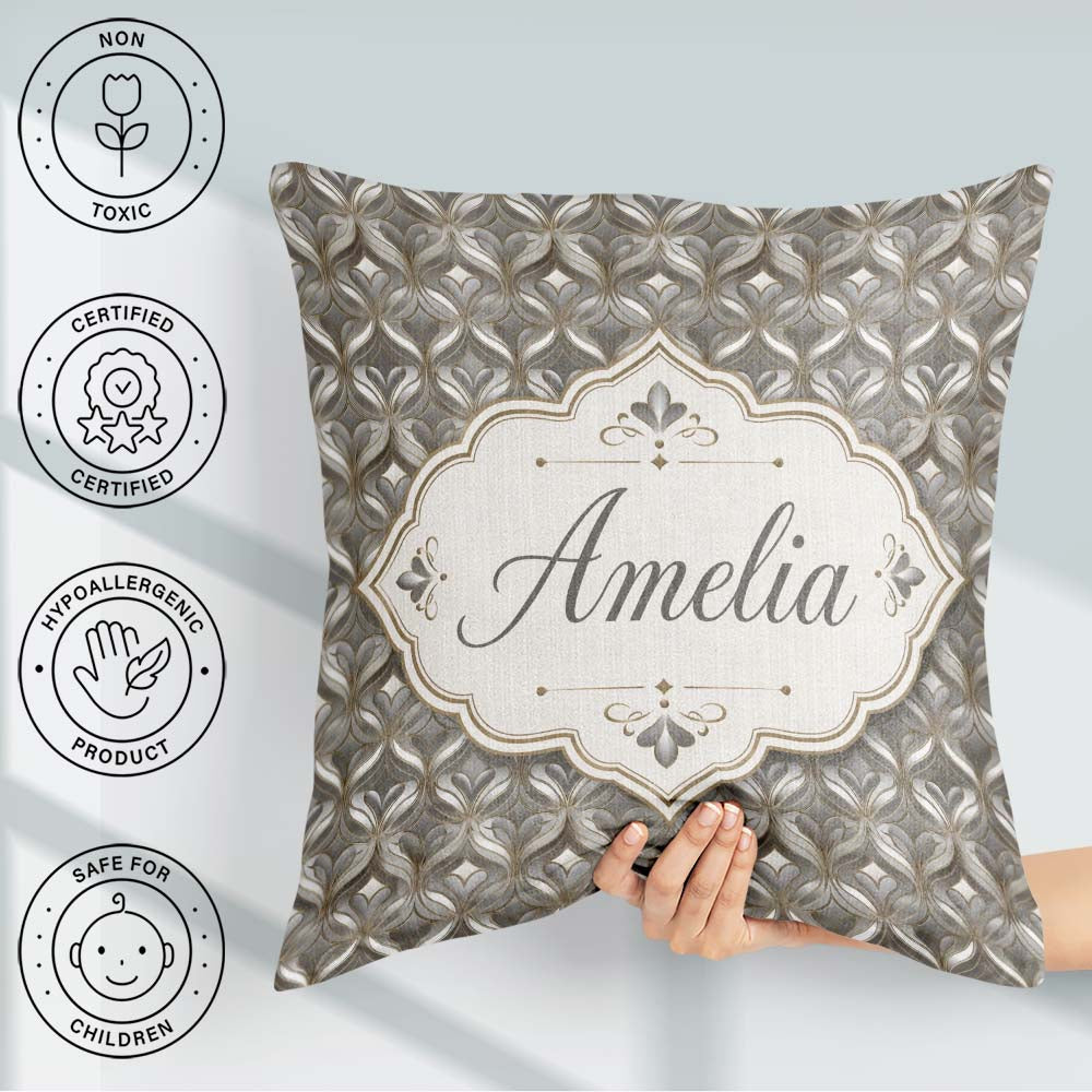 Custom Name Elegant Geometric Heart Motif Pattern in Neutral and Square Filled Cushion Throw Pillow Sofa Bed Home Decor Zip Washable UK Made
