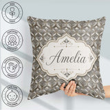 Custom Name Elegant Geometric Heart Motif Pattern in Neutral and Square Filled Cushion Throw Pillow Sofa Bed Home Decor Zip Washable UK Made