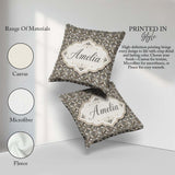 Custom Name Elegant Geometric Heart Motif Pattern in Neutral and Square Filled Cushion Throw Pillow Sofa Bed Home Decor Zip Washable UK Made
