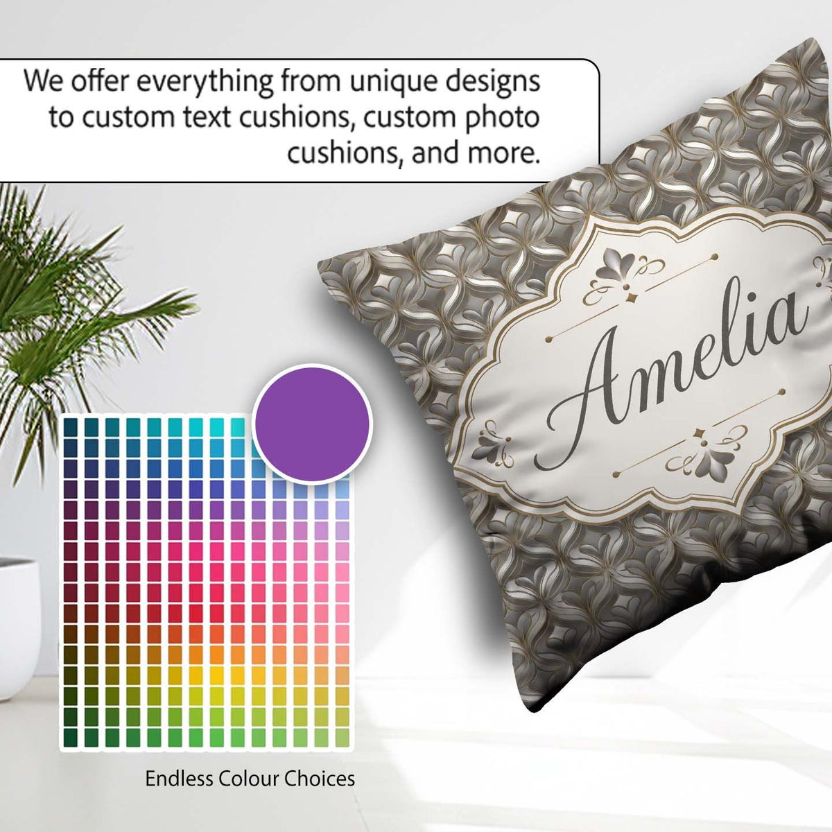 Custom Name Elegant Geometric Heart Motif Pattern in Neutral and Square Filled Cushion Throw Pillow Sofa Bed Home Decor Zip Washable UK Made