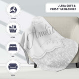 Subtle White Embossed Floral Tile with Soft Textured Finish Design  Personalised Custom Name Super Soft Fleece Blanket Bed Sofa Throw