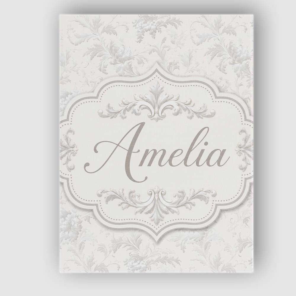 Personalised Name Elegant Soft Grey Damask Custom  Bespoke Contemporary Statement Canvas Wall Art Print Decor Picture Ready to Hang