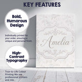 Personalised Name Elegant Soft Grey Damask Custom  Bespoke Contemporary Statement Canvas Wall Art Print Decor Picture Ready to Hang