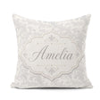 Custom Name Classic Grey Ornate Leaf Scroll with Subtle Embossed Square Filled Cushion Throw Pillow Sofa Bed Home Decor Zip Washable UK Made
