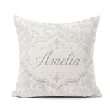 Custom Name Classic Grey Ornate Leaf Scroll with Subtle Embossed Square Filled Cushion Throw Pillow Sofa Bed Home Decor Zip Washable UK Made