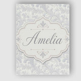 Personalised Name Classic Light Grey Ornate Custom  Bespoke Interior Contemporary Canvas Wall Art Print Decor Picture Ready to Hang