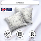 Custom Name Classic Grey Ornate Leaf Scroll with Subtle Embossed Square Filled Cushion Throw Pillow Sofa Bed Home Decor Zip Washable UK Made