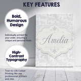 Personalised Name Classic Light Grey Ornate Custom  Bespoke Interior Contemporary Canvas Wall Art Print Decor Picture Ready to Hang