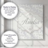Personalised Name Classic Light Grey Ornate Custom  Bespoke Interior Contemporary Canvas Wall Art Print Decor Picture Ready to Hang