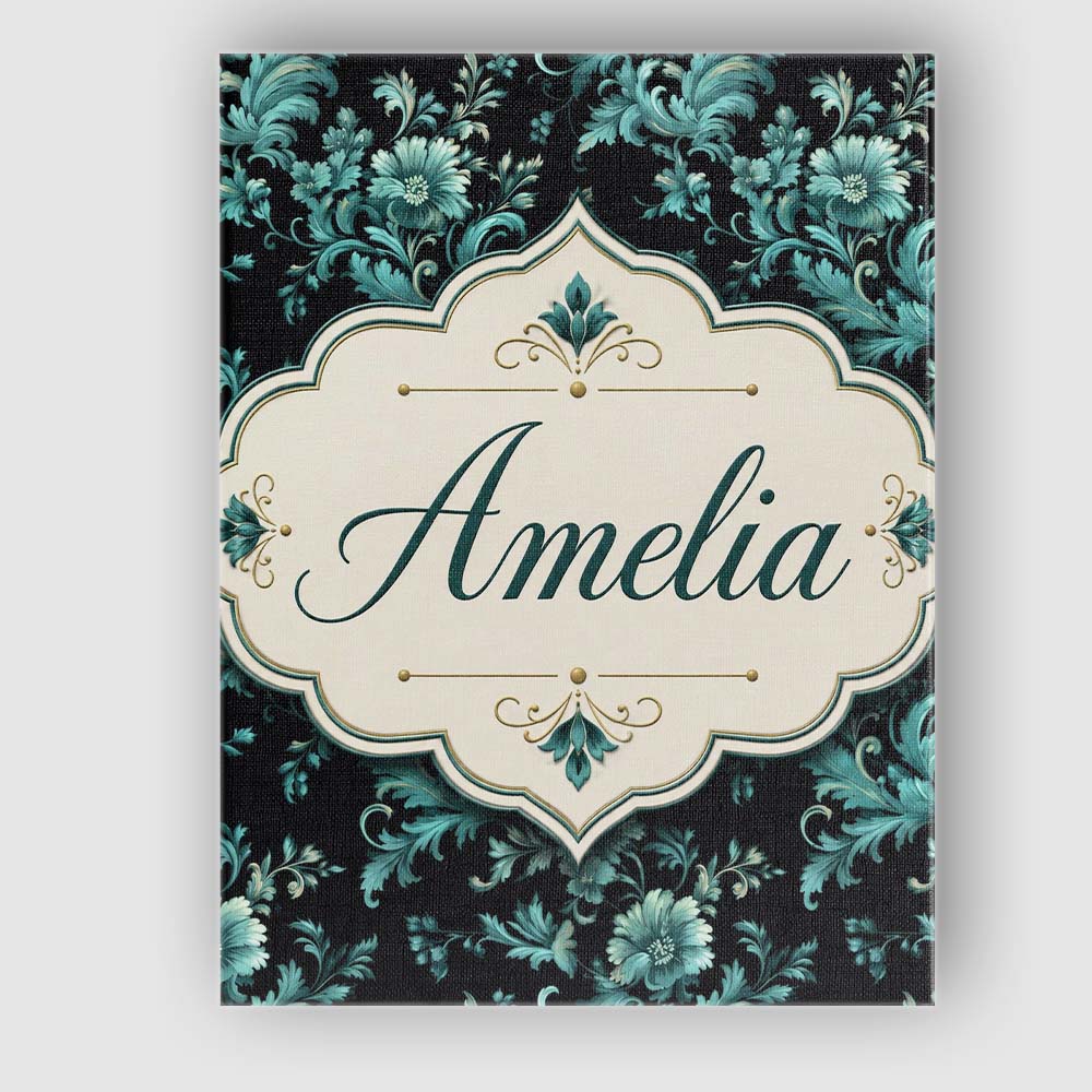 Personalised Name Dark Teal Floral Damask Custom  Unique Gift Idea Elegant Feature Canvas Wall Art Print Decor Picture Ready to Hang