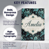 Personalised Name Dark Teal Floral Damask Custom  Unique Gift Idea Elegant Feature Canvas Wall Art Print Decor Picture Ready to Hang