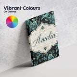 Personalised Name Dark Teal Floral Damask Custom  Unique Gift Idea Elegant Feature Canvas Wall Art Print Decor Picture Ready to Hang