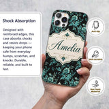 Dark Teal Floral Damask Pattern Printed Design Custom Name Protective Phone Case Mobile Cover Durable Everyday Smartphone Shock Resistant