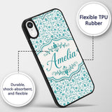 Teal Floral Vine Pattern with Delicate Botanical Custom Name Protective Phone Case Mobile Cover Durable Everyday Smartphone Shock Resistant