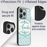 Teal Floral Vine Pattern with Delicate Botanical Custom Name Protective Phone Case Mobile Cover Durable Everyday Smartphone Shock Resistant