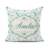 Custom Name Teal Daisy Flower with Fine Botanical Stems Seamless Square Filled Cushion Throw Pillow Sofa Bed Home Decor Zip Washable UK Made