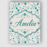 Personalised Name Teal Daisy Flower Pattern Custom  Bespoke Interior Contemporary Canvas Wall Art Print Decor Picture Ready to Hang