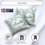 Custom Name Teal Daisy Flower with Fine Botanical Stems Seamless Square Filled Cushion Throw Pillow Sofa Bed Home Decor Zip Washable UK Made