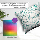 Custom Name Teal Daisy Flower with Fine Botanical Stems Seamless Square Filled Cushion Throw Pillow Sofa Bed Home Decor Zip Washable UK Made