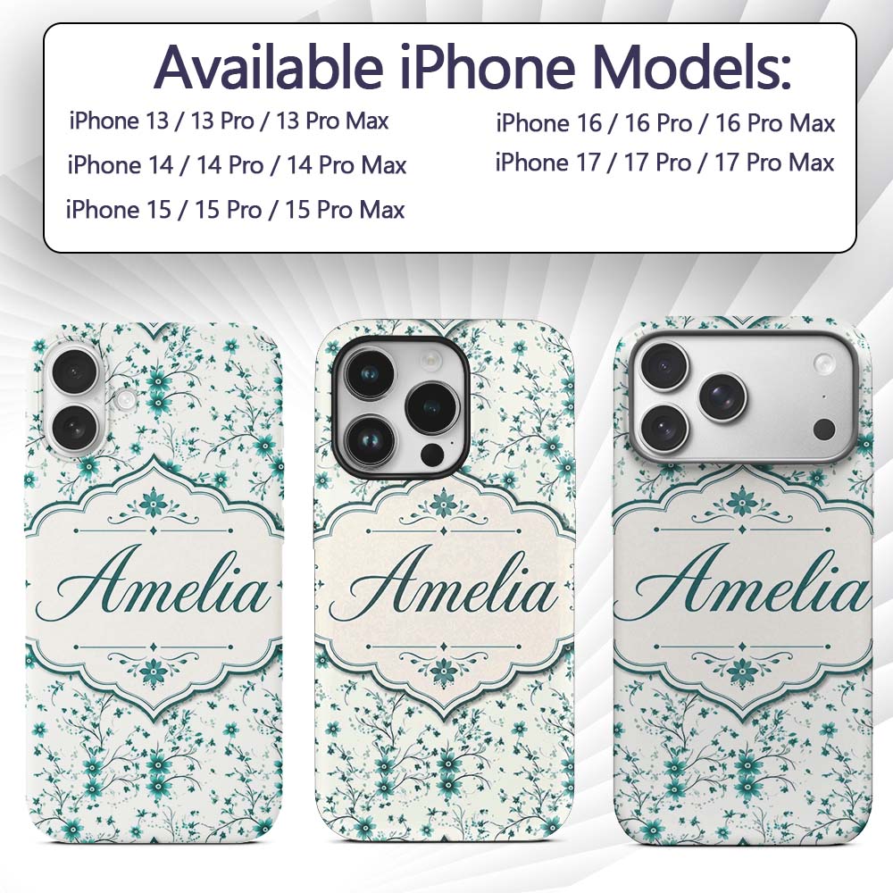 Teal Daisy Flower Pattern with Fine Botanical Custom Name Protective Phone Case Mobile Cover Durable Everyday Smartphone Shock Resistant