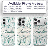 Teal Daisy Flower Pattern with Fine Botanical Custom Name Protective Phone Case Mobile Cover Durable Everyday Smartphone Shock Resistant
