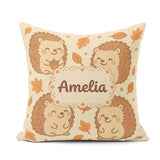 Custom Name Cute Hedgehog Autumn Cartoon Animal Pattern Coffee Square Filled Cushion Throw Pillow Sofa Bed Home Decor Zip Washable UK Made