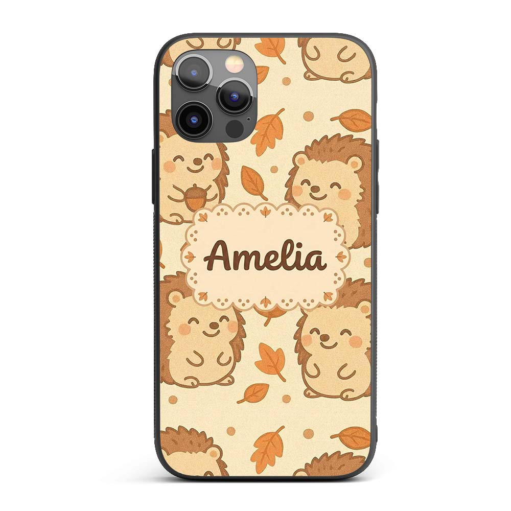 Cute Hedgehog Autumn Cartoon Decorative Design Custom Name Protective Phone Case Mobile Cover Durable Everyday Smartphone Shock Resistant