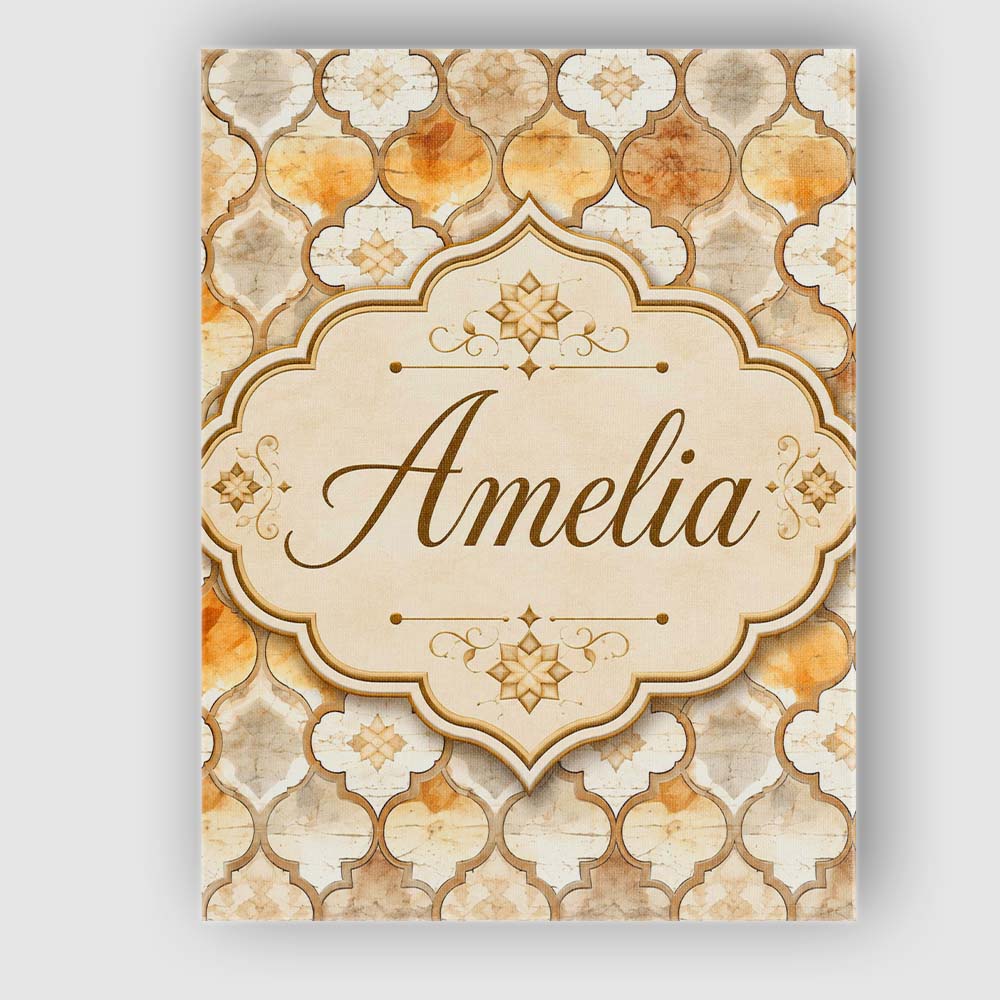 Personalised Name Warm Beige Moroccan Tile Custom  Unique Gift Idea Elegant Feature Canvas Wall Art Print Decor Picture Ready to Hang
