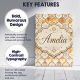 Personalised Name Warm Beige Moroccan Tile Custom  Unique Gift Idea Elegant Feature Canvas Wall Art Print Decor Picture Ready to Hang