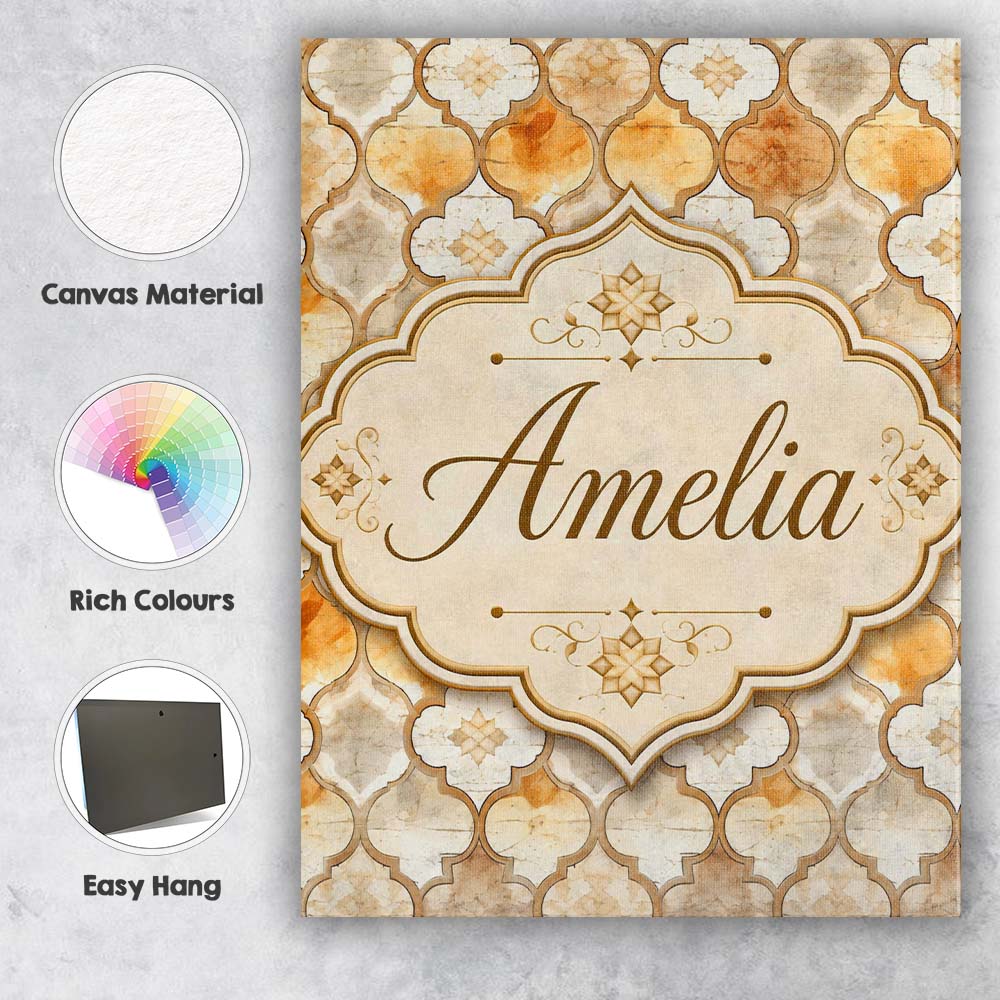 Personalised Name Warm Beige Moroccan Tile Custom  Unique Gift Idea Elegant Feature Canvas Wall Art Print Decor Picture Ready to Hang