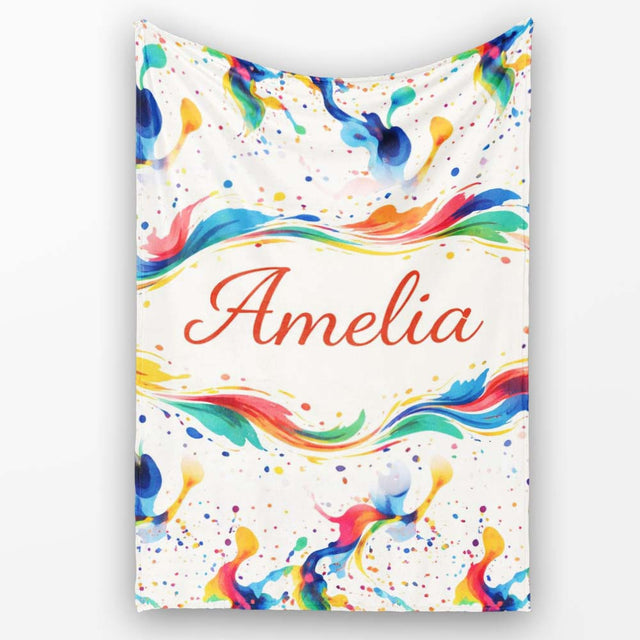 Soft Blush Watercolour Splash Pink Mint Abstract Pattern Lovely  Personalised Custom Name Super Soft Fleece Blanket Bed Sofa Throw