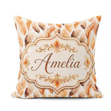 Custom Name Autumn Feather Pattern in Warm Brown and Beige Tones Square Filled Cushion Throw Pillow Sofa Bed Home Decor Zip Washable UK Made