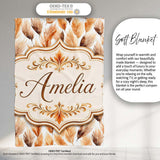 Autumn Watercolor Feather Pattern in Warm Brown and Beige Tones  Personalised Custom Name Super Soft Fleece Blanket Bed Sofa Throw
