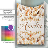 Autumn Watercolor Feather Pattern in Warm Brown and Beige Tones  Personalised Custom Name Super Soft Fleece Blanket Bed Sofa Throw