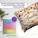 Custom Name Autumn Feather Pattern in Warm Brown and Beige Tones Square Filled Cushion Throw Pillow Sofa Bed Home Decor Zip Washable UK Made