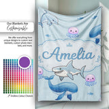 Cute Dolphin Shark and Jellyfish Ocean Animals Seamless Pattern  Personalised Custom Name Super Soft Fleece Blanket Bed Sofa Throw