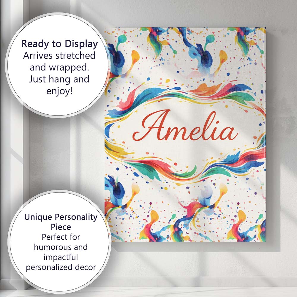 Personalised Name Soft Blush Watercolour Splash Pink Mint Abstract Custom  Unique Canvas Wall Art Print Decor Picture Ready to Hang