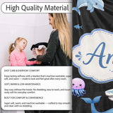 Cute Dolphin Shark and Jellyfish Ocean Animals Black Background  Personalised Custom Name Super Soft Fleece Blanket Bed Sofa Throw
