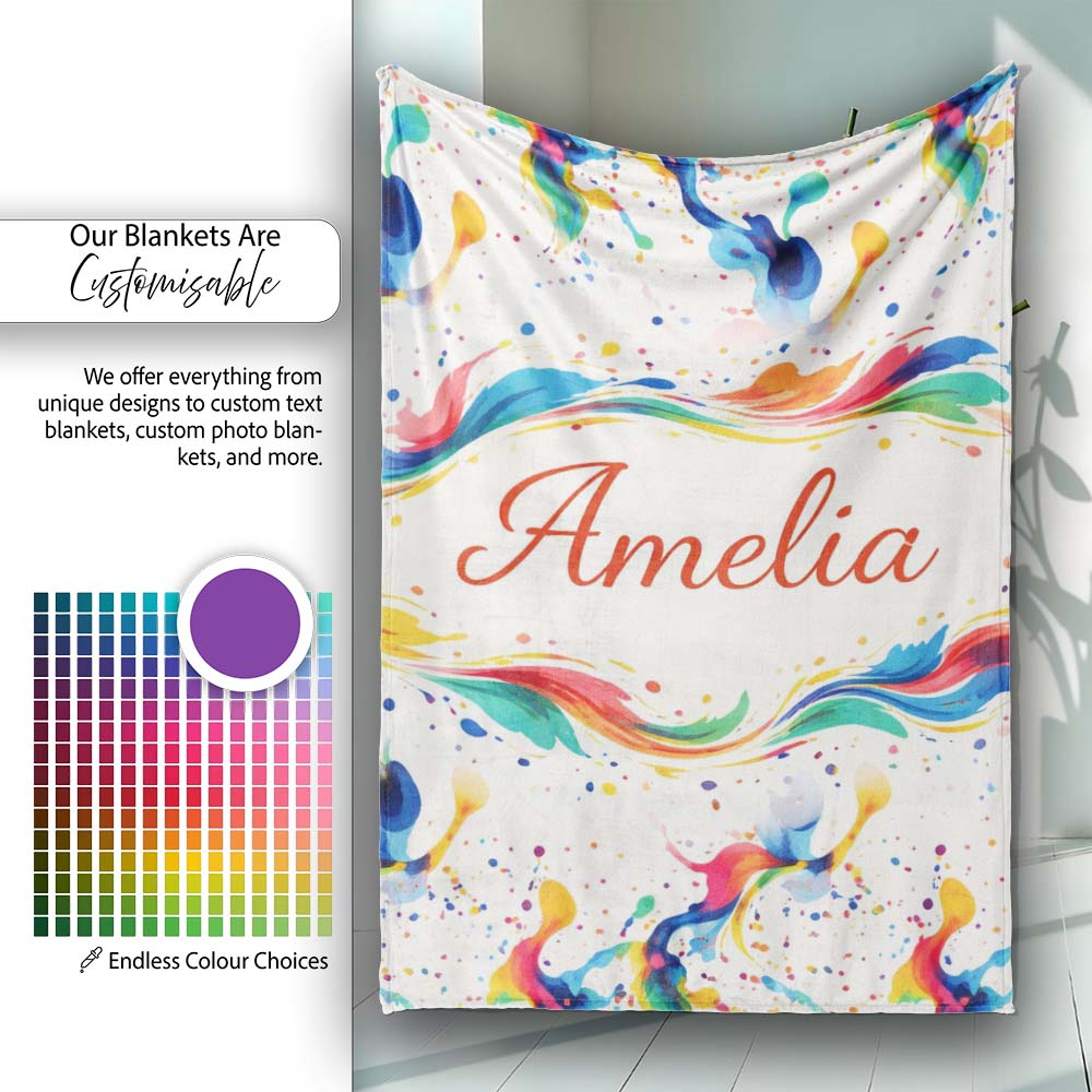 Soft Blush Watercolour Splash Pink Mint Abstract Pattern Lovely  Personalised Custom Name Super Soft Fleece Blanket Bed Sofa Throw