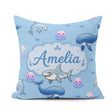 Custom Name Cute Dolphin Shark and Ocean Animals Blue Background Square Filled Cushion Throw Pillow Sofa Bed Home Decor Zip Washable UK Made