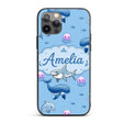 Cute Dolphin Shark and Jellyfish Ocean Animals Custom Name Protective Phone Case Mobile Cover Durable Everyday Smartphone Shock Resistant