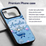 Cute Dolphin Shark and Jellyfish Ocean Animals Custom Name Protective Phone Case Mobile Cover Durable Everyday Smartphone Shock Resistant