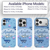 Cute Dolphin Shark and Jellyfish Ocean Animals Custom Name Protective Phone Case Mobile Cover Durable Everyday Smartphone Shock Resistant
