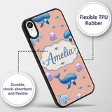 Cute Dolphin Shark and Jellyfish Ocean Animals Custom Name Protective Phone Case Mobile Cover Durable Everyday Smartphone Shock Resistant